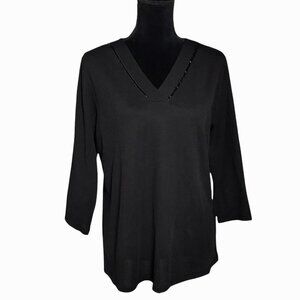 Calvin Klein Beaded  3/4 Sleeve V Neck Top in Black - Sz M - New